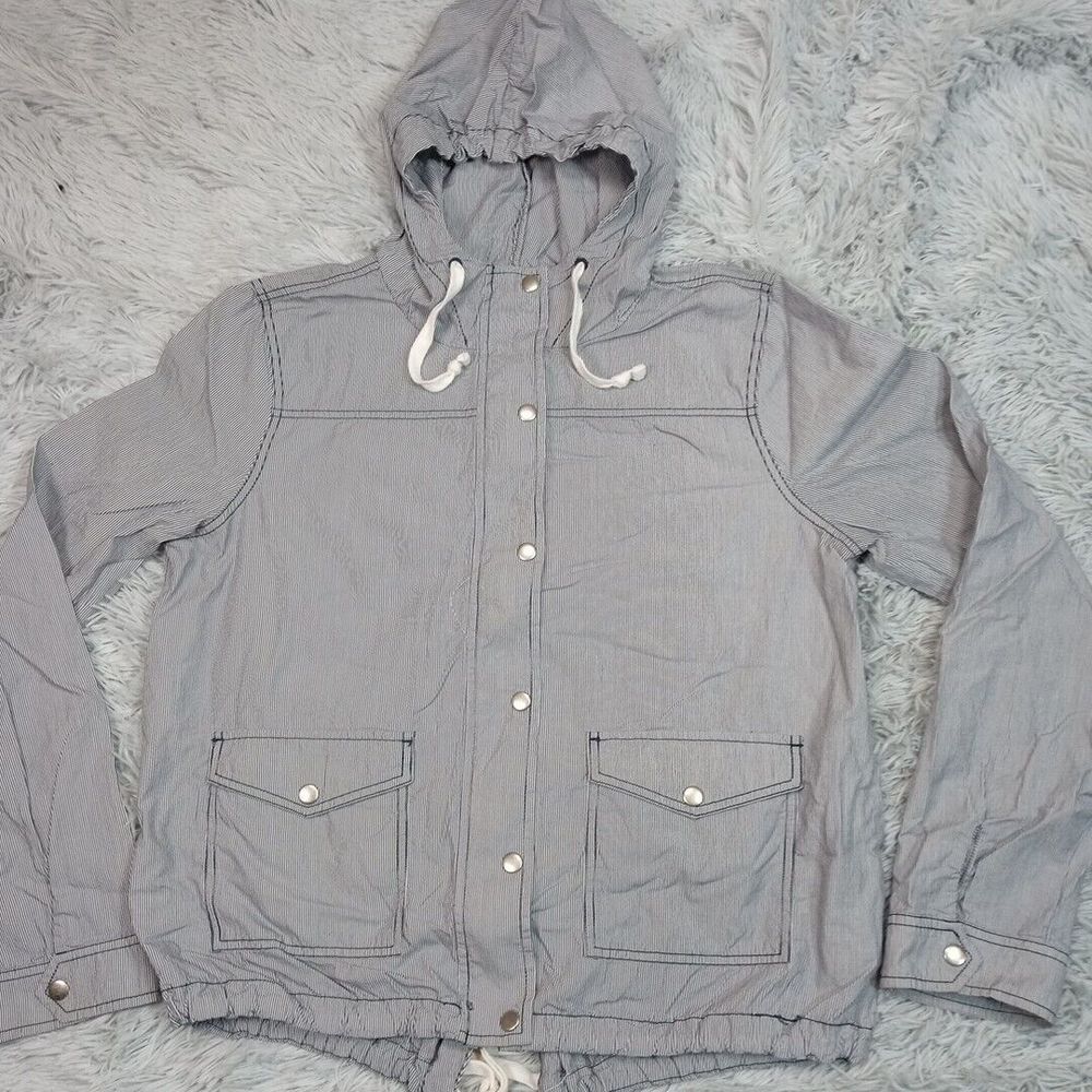 So‎ Authentic Jacket Womens XL Blue Hood Striped Athletic Lightweight Pockets